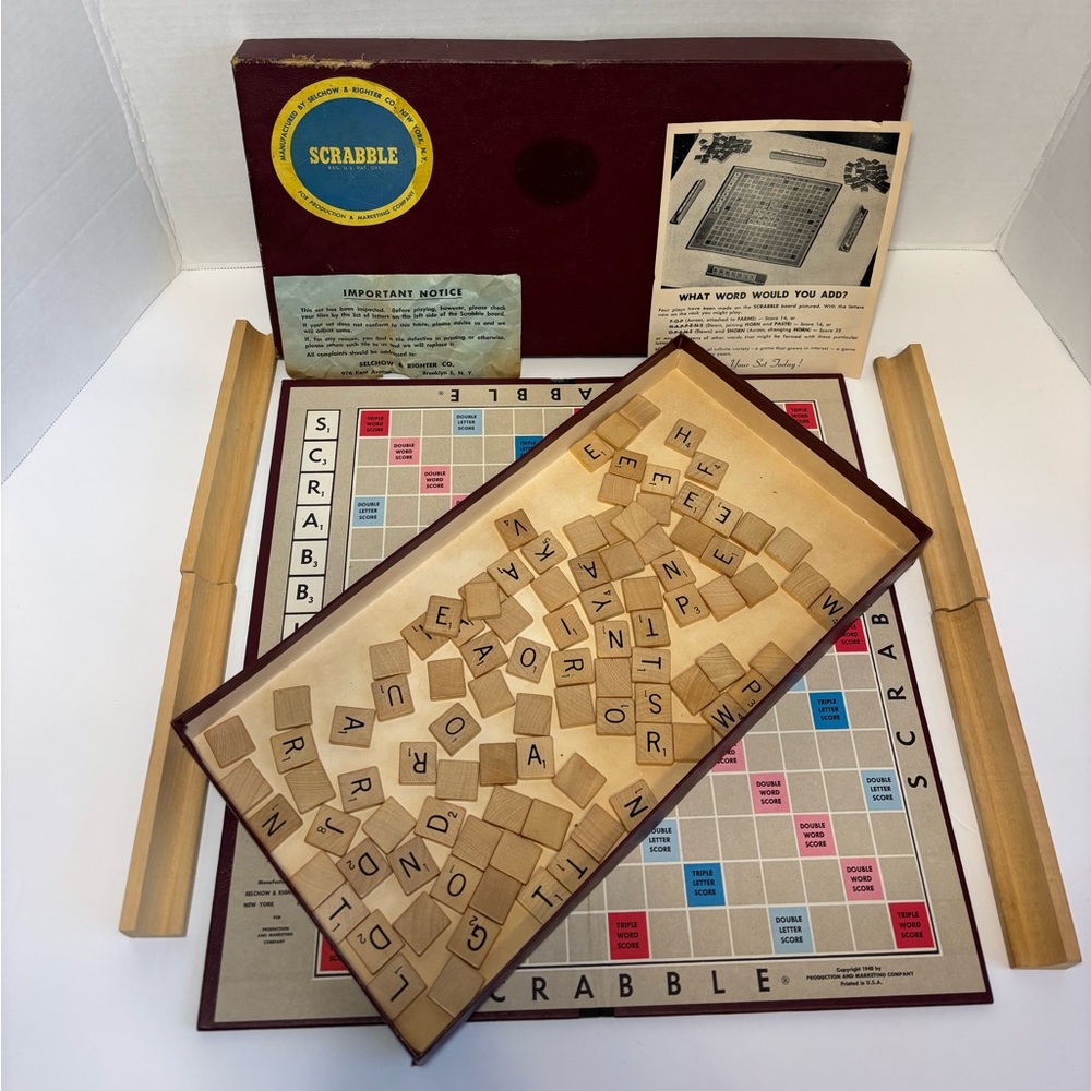 Scrabble Board Game 1948 Selchow & Righter Co., N.Y. Complete Vintage Scrabble